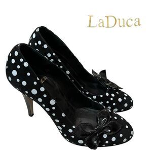 LaDuca Women's Marilyn Black White Polka Dot Bow Heels 6 RARE